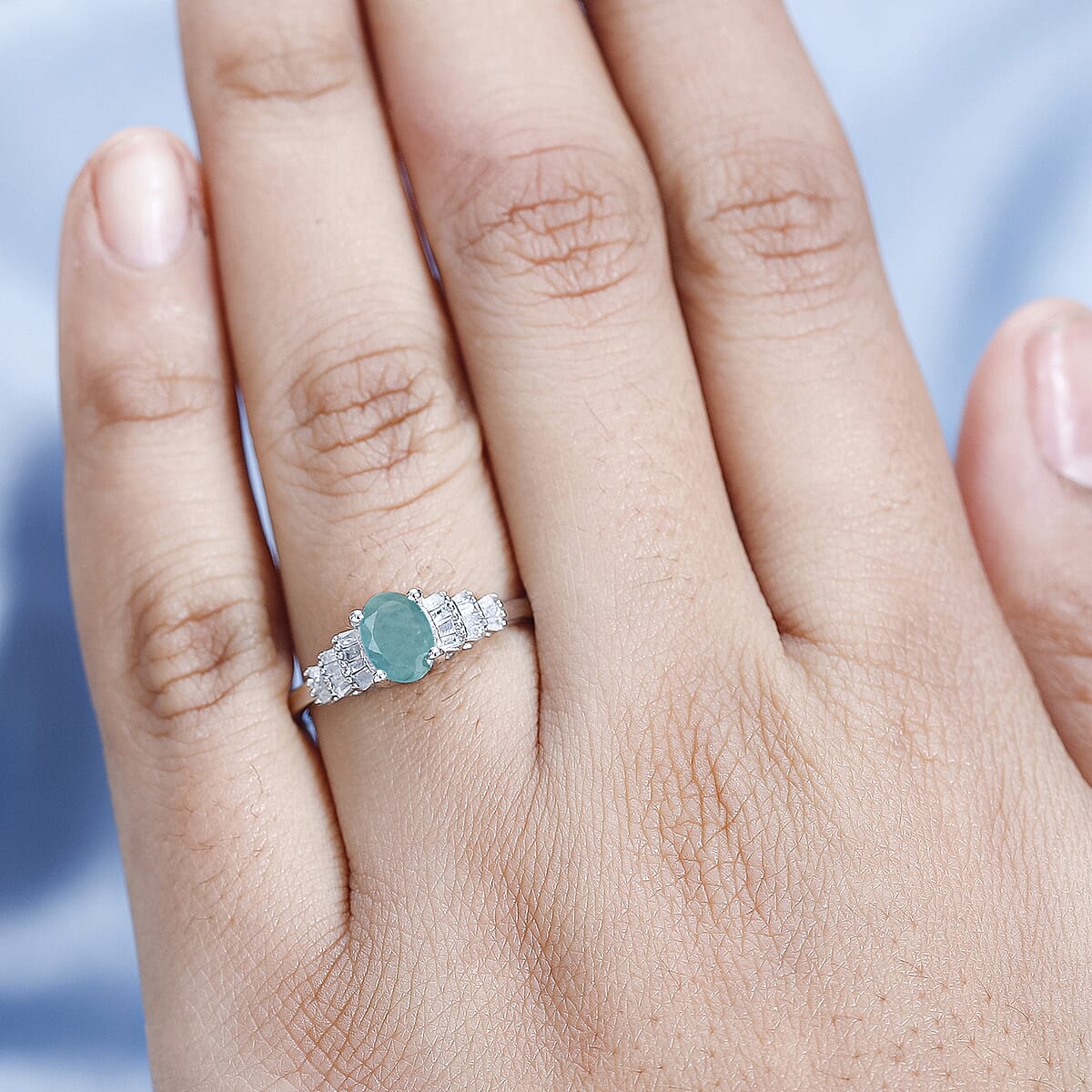 Grandidierite and Diamond Ring in Platinum Over Sterling Silver (Size 10.0) 1.00 ctw image number 2