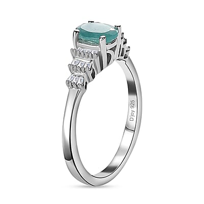 Grandidierite and Diamond Ring in Platinum Over Sterling Silver (Size 10.0) 1.00 ctw