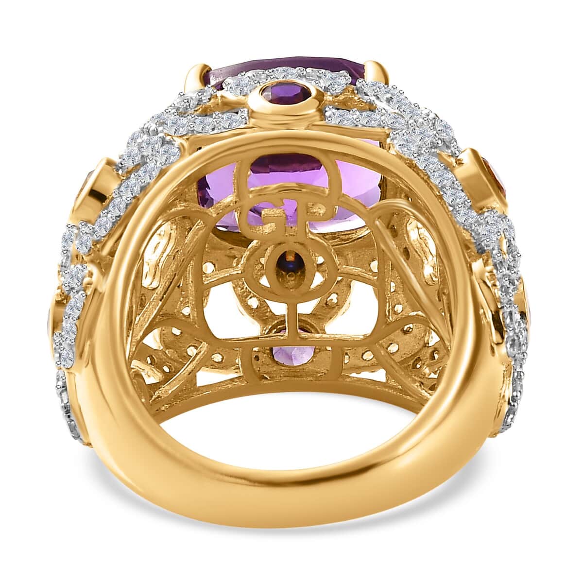 GP Italian Garden Collection AAA African Amethyst and Multi Gemstone Ring in Vermeil Yellow Gold Over Sterling Silver (Size 10.0) 9.80 ctw image number 4