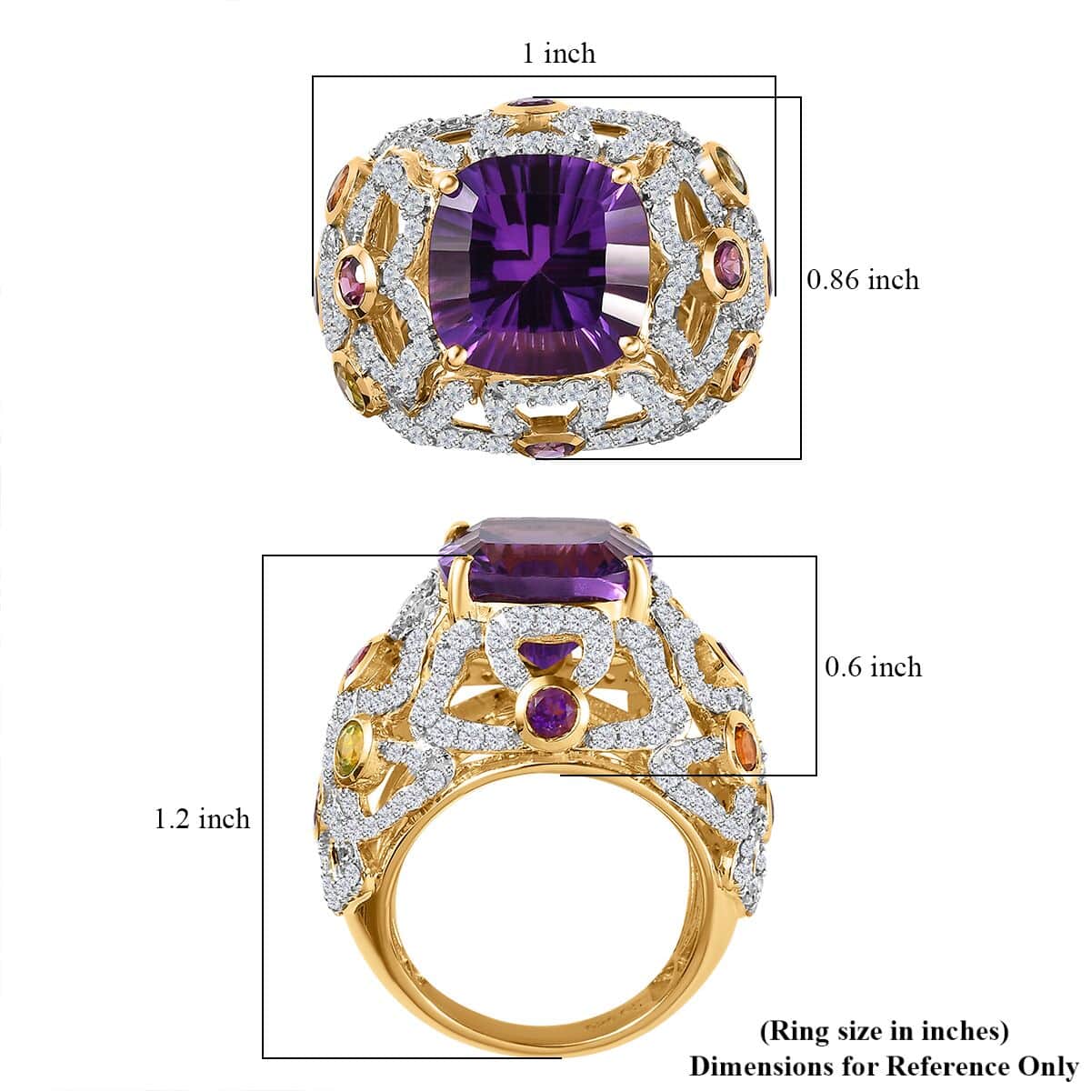 GP Italian Garden Collection AAA African Amethyst and Multi Gemstone Ring in Vermeil Yellow Gold Over Sterling Silver (Size 10.0) 9.80 ctw image number 5