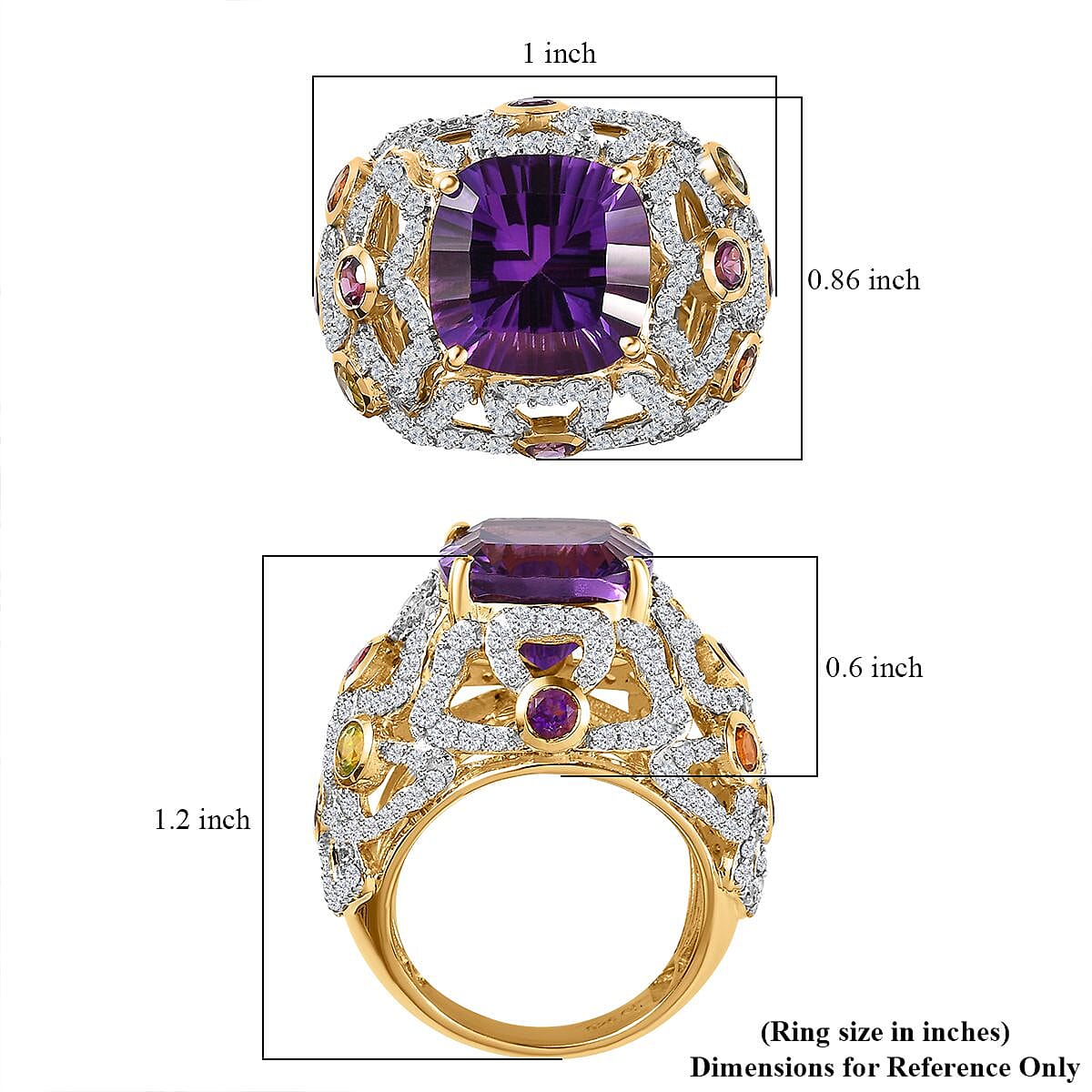 GP Italian Garden Collection AAA African Amethyst and Multi Gemstone 9.80 ctw Ring in Vermeil Yellow Gold Over Sterling Silver (Size 7.0) image number 5