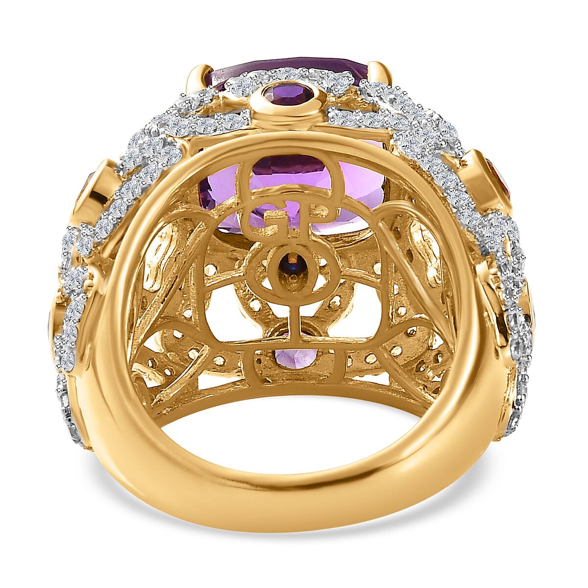 GP Italian Garden Collection AAA African Amethyst and Multi Gemstone 9.80 ctw Ring in Vermeil Yellow Gold Over Sterling Silver (Size 8.0) image number 4