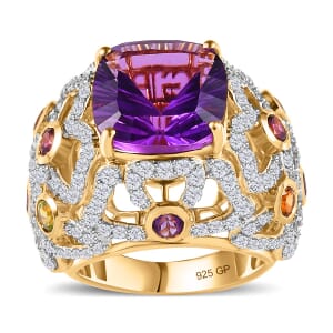 GP Italian Garden Collection AAA African Amethyst and Multi Gemstone Ring in Vermeil Yellow Gold Over Sterling Silver (Size 9.0) 9.80 ctw