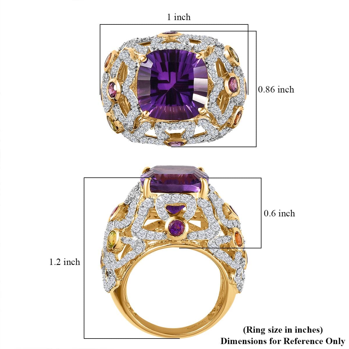 GP Italian Garden Collection AAA African Amethyst and Multi Gemstone Ring in Vermeil Yellow Gold Over Sterling Silver (Size 9.0) 9.80 ctw image number 5