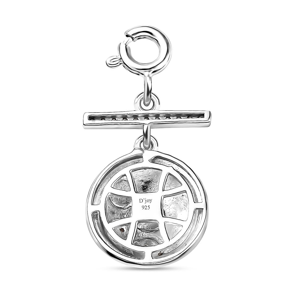 Moissanite Celestial Moon and Stars Coin Engraved Charm in Platinum Over Sterling Silver 0.15 ctw image number 4