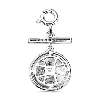 Moissanite Celestial Moon and Stars Coin Engraved Charm in Platinum Over Sterling Silver 0.15 ctw