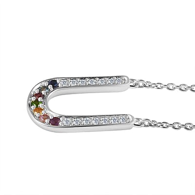 Multi Gemstone Rainbow Horseshoe Necklace 18 Inches in Platinum Over Sterling Silver 0.75 ctw