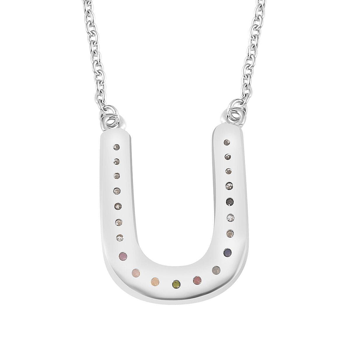 Multi Gemstone Rainbow Horseshoe Necklace 18 Inches in Platinum Over Sterling Silver 0.75 ctw