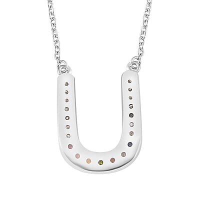Multi Gemstone Rainbow Horseshoe Necklace 18 Inches in Platinum Over Sterling Silver 0.75 ctw