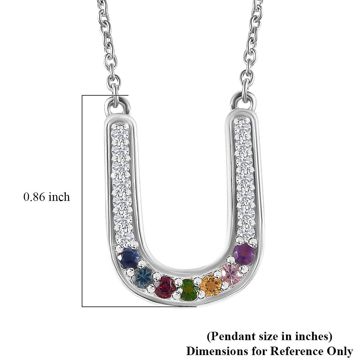 Multi Gemstone Rainbow Horseshoe Necklace 18 Inches in Platinum Over Sterling Silver 0.75 ctw