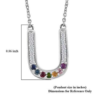 Multi Gemstone Rainbow Horseshoe Necklace 18 Inches in Platinum Over Sterling Silver 0.75 ctw