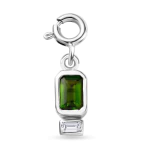 Chrome Diopside and Moissanite Charm in Platinum Over Sterling Silver 0.65 ctw