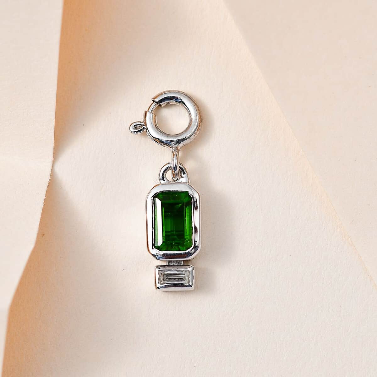 Chrome Diopside and Moissanite Charm in Platinum Over Sterling Silver 0.65 ctw image number 1