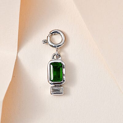 Chrome Diopside and Moissanite Charm in Platinum Over Sterling Silver 0.65 ctw