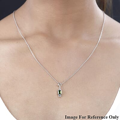 Chrome Diopside and Moissanite Charm in Platinum Over Sterling Silver 0.65 ctw