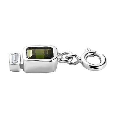 Chrome Diopside and Moissanite Charm in Platinum Over Sterling Silver 0.65 ctw