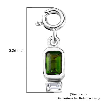 Chrome Diopside and Moissanite Charm in Platinum Over Sterling Silver 0.65 ctw
