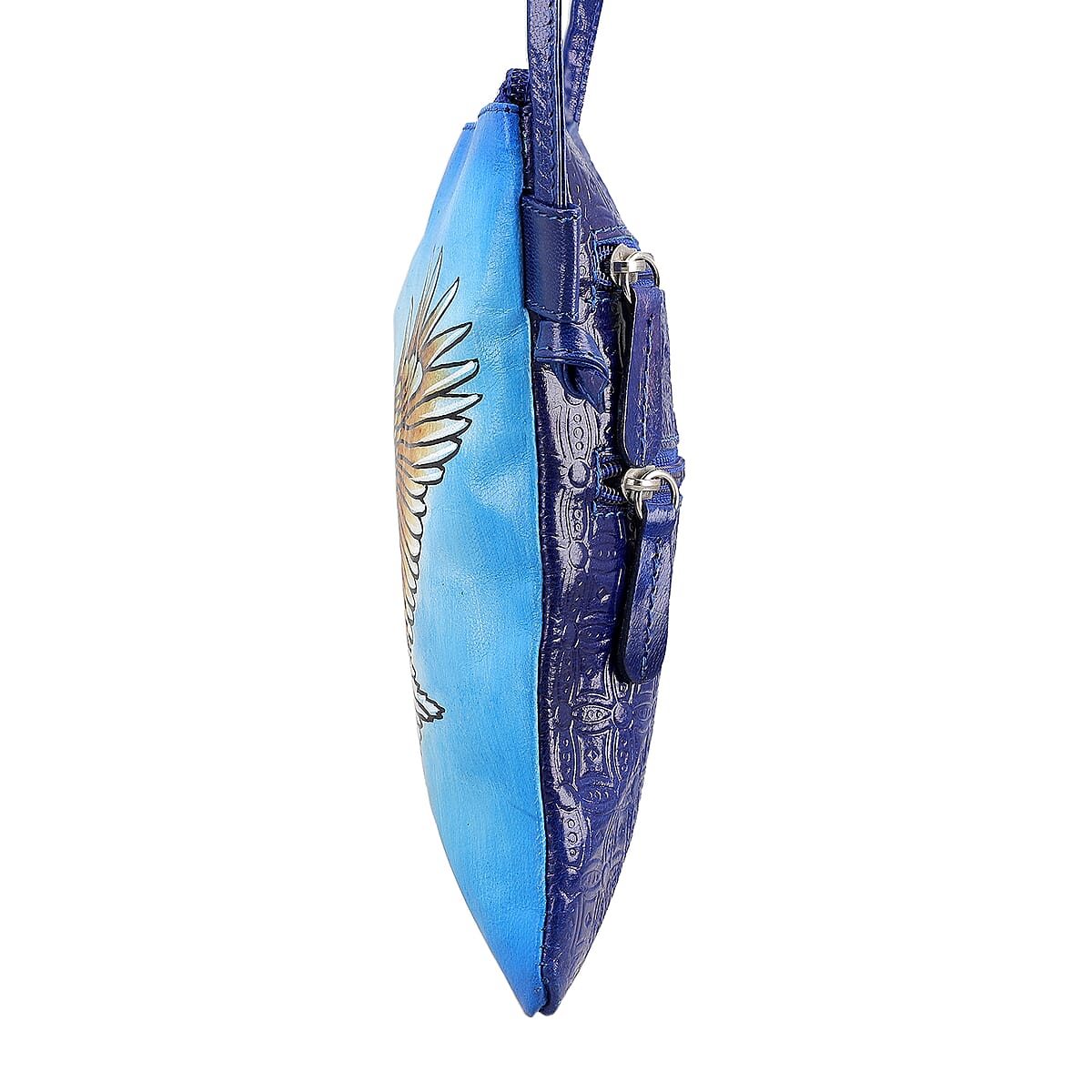 Vivid by Sukriti Blue Eagle Pattern Hand Painted Genuine Leather Crossbody Bag image number 4