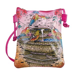 Vivid by Sukriti Fuchsia Eagle Pattern Hand Painted Genuine Leather Crossbody Bag