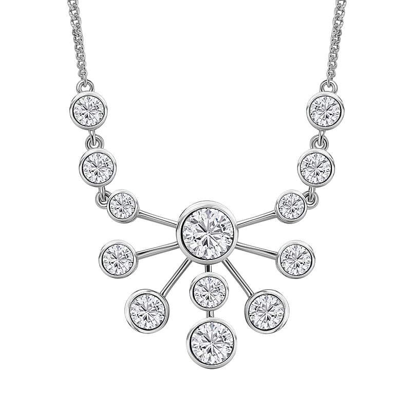 Moissanite Floral Bubble Necklace 18 Inches in Platinum Over Sterling Silver 8.30 ctw
