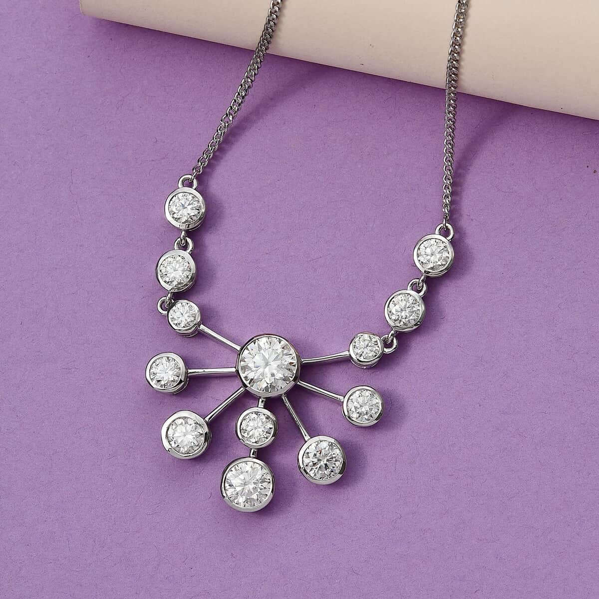 Moissanite Floral Bubble Necklace 18 Inches in Platinum Over Sterling Silver 8.30 ctw image number 1