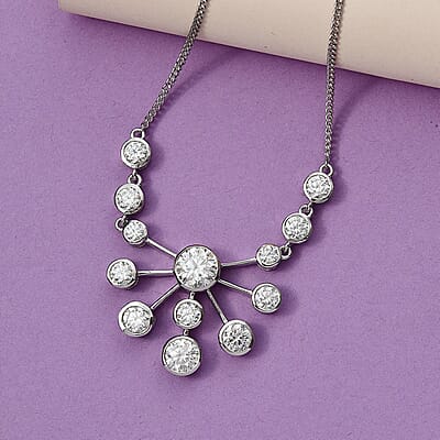 Moissanite Floral Bubble Necklace 18 Inches in Platinum Over Sterling Silver 8.30 ctw