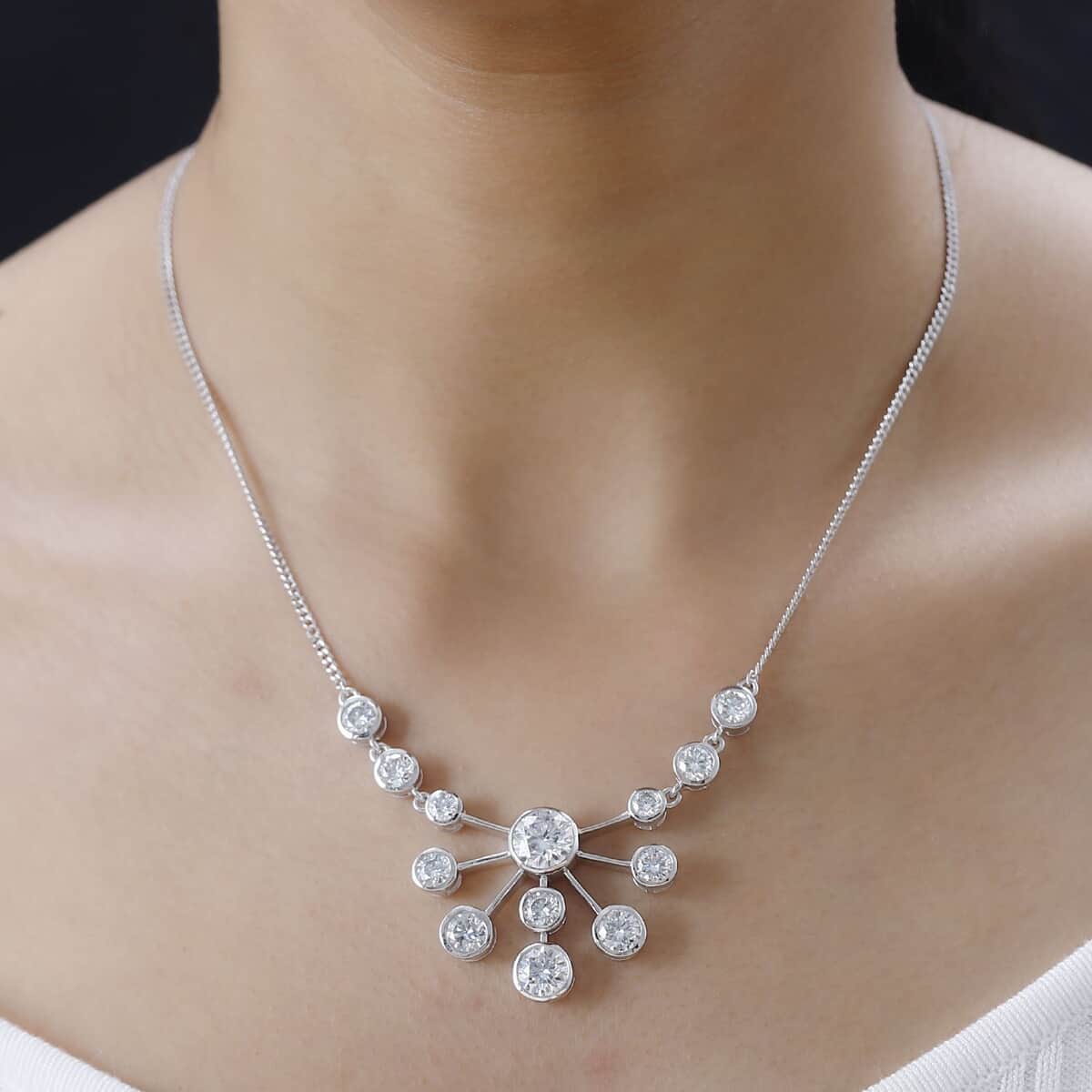 Moissanite Floral Bubble Necklace 18 Inches in Platinum Over Sterling Silver 8.30 ctw image number 2