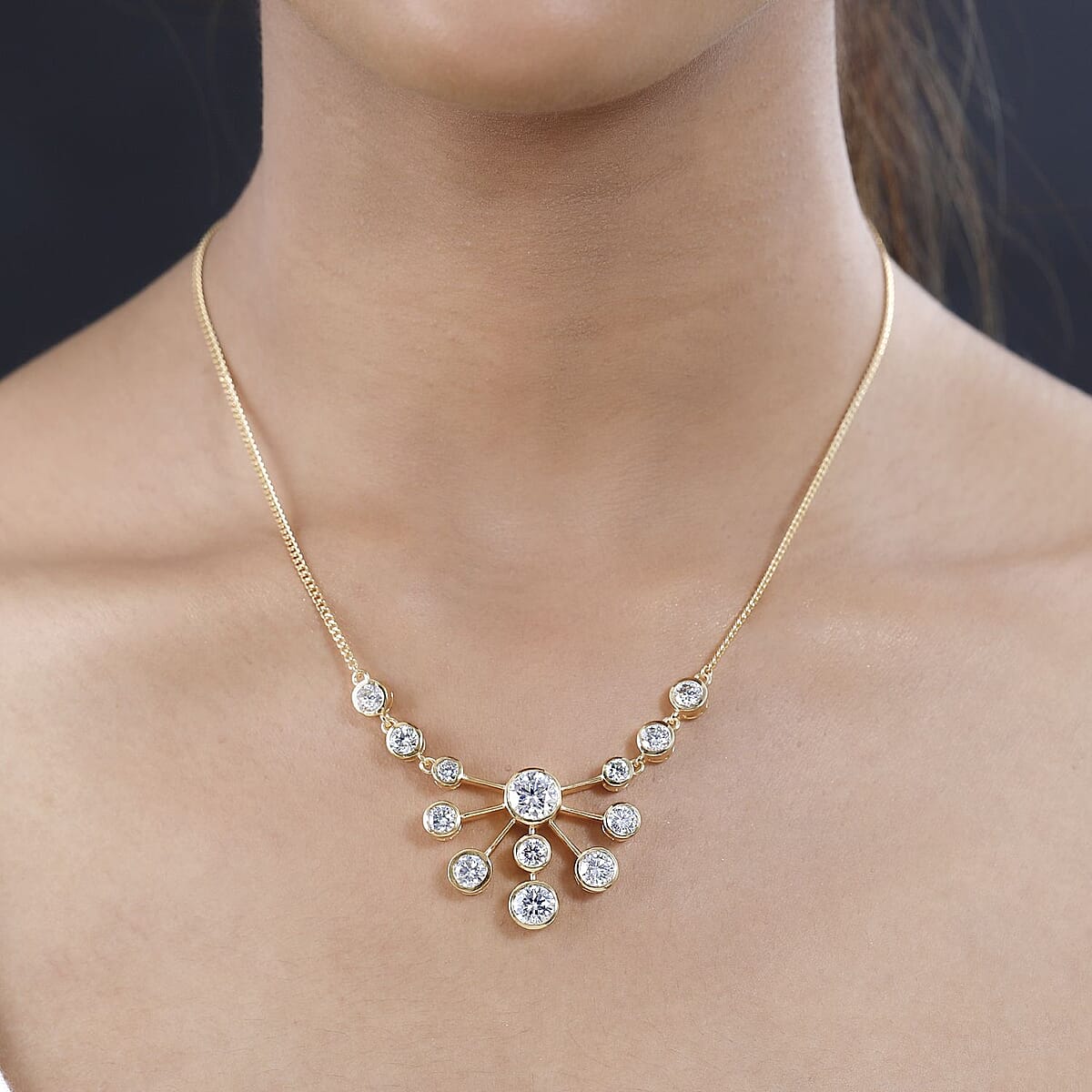 Moissanite Floral Bubble Necklace 18 Inches in Vermeil Yellow Gold Over Sterling Silver 8.30 ctw image number 3
