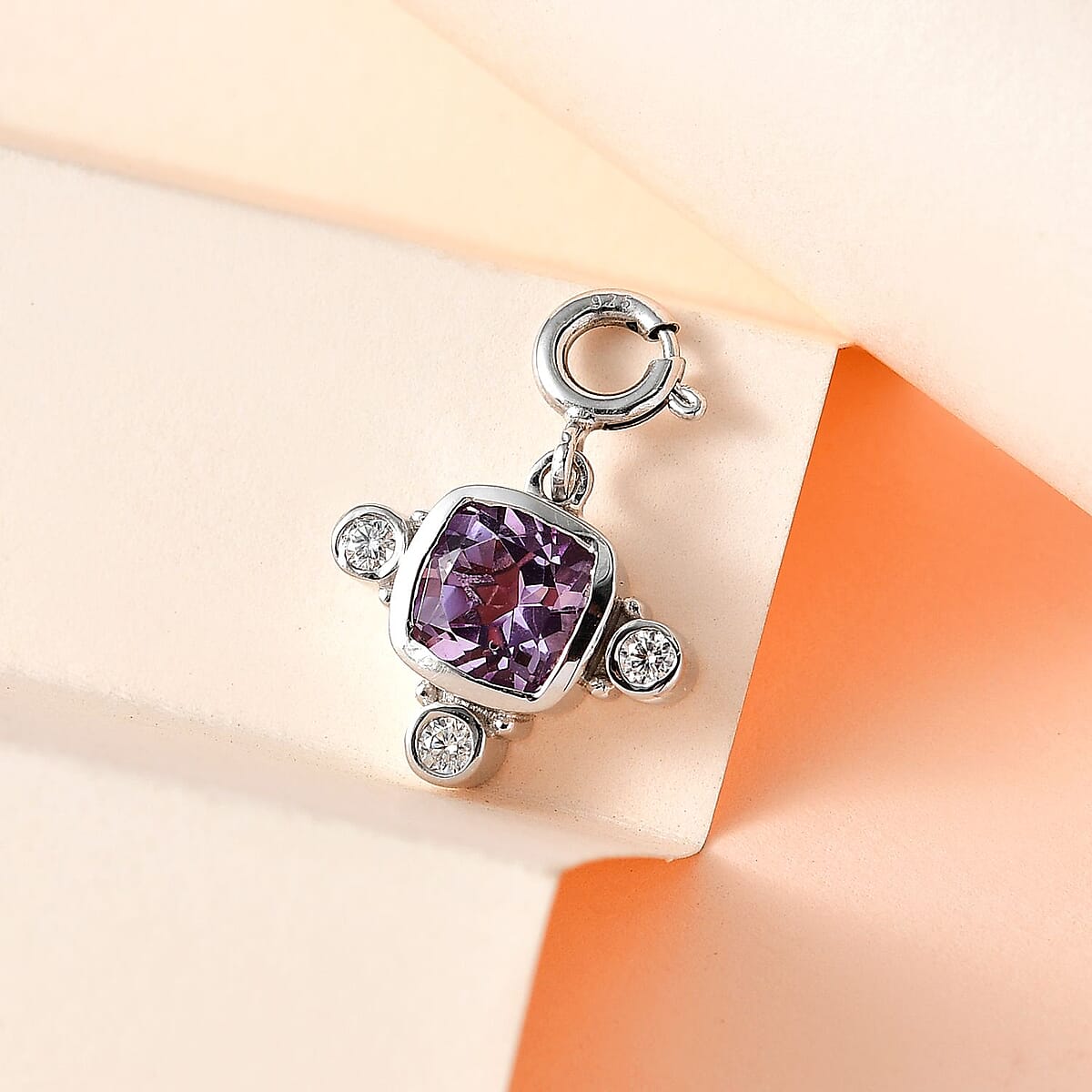 Rose De France Amethyst, Moissanite Medallion Charm in Platinum Over Sterling Silver 1.50 ctw image number 1
