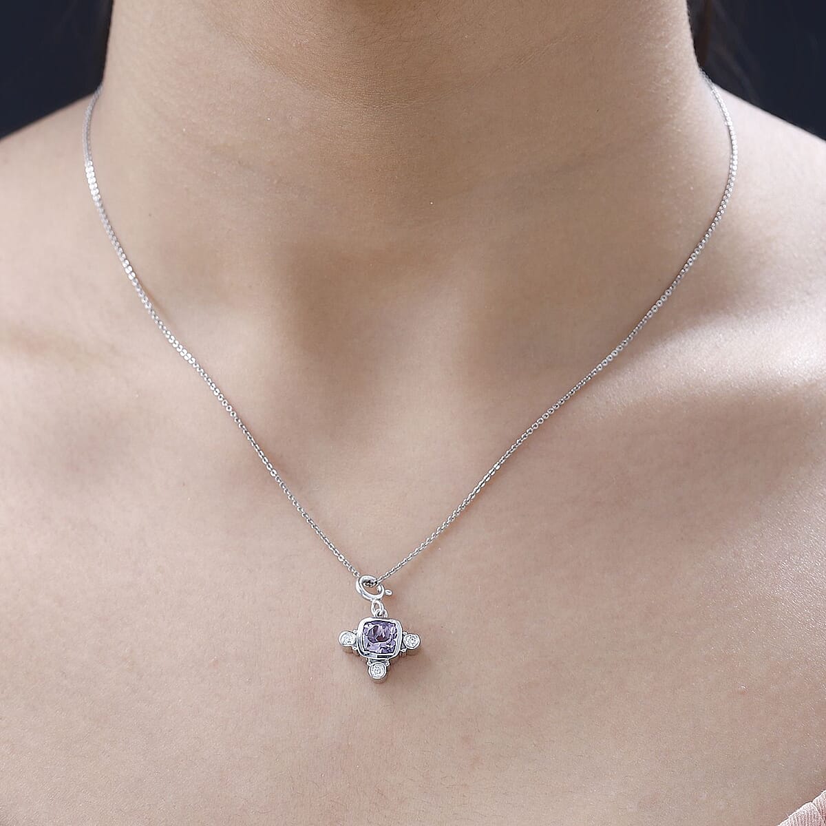 Rose De France Amethyst, Moissanite Medallion Charm in Platinum Over Sterling Silver 1.50 ctw image number 2