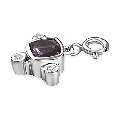 Rose De France Amethyst and Moissanite Medallion Charm in Platinum Over Sterling Silver 1.50 ctw