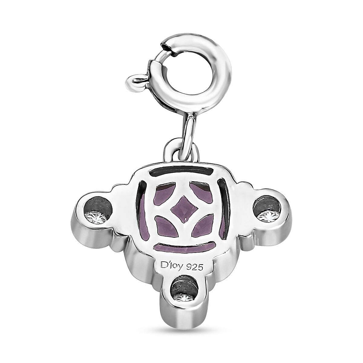 Rose De France Amethyst and Moissanite Medallion Charm in Platinum Over Sterling Silver 1.50 ctw