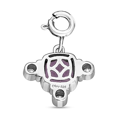 Rose De France Amethyst and Moissanite Medallion Charm in Platinum Over Sterling Silver 1.50 ctw