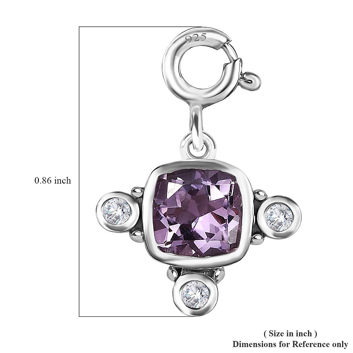 Rose De France Amethyst, Moissanite Medallion Charm in Platinum Over Sterling Silver 1.50 ctw image number 5