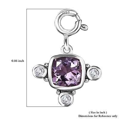 Rose De France Amethyst and Moissanite Medallion Charm in Platinum Over Sterling Silver 1.50 ctw