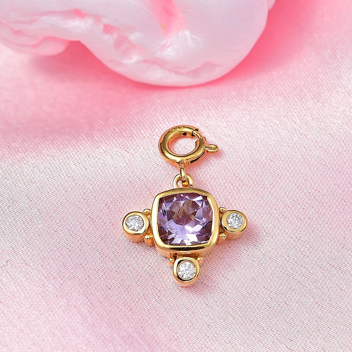Rose De France Amethyst and Moissanite Medallion Charm in Vermeil Yellow Gold Over Sterling Silver 1.50 ctw image number 1