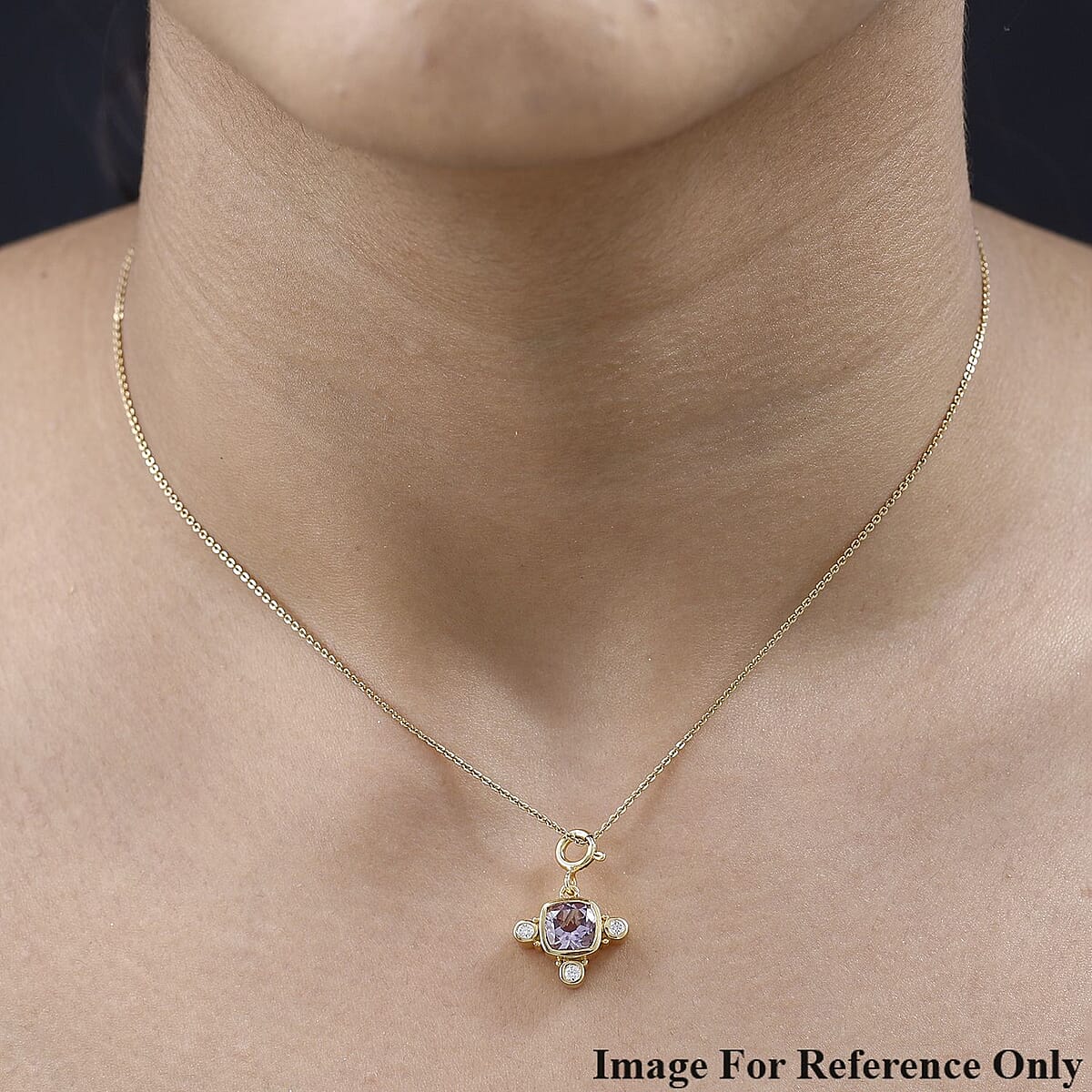 Rose De France Amethyst and Moissanite Medallion Charm in Vermeil Yellow Gold Over Sterling Silver 1.50 ctw image number 2