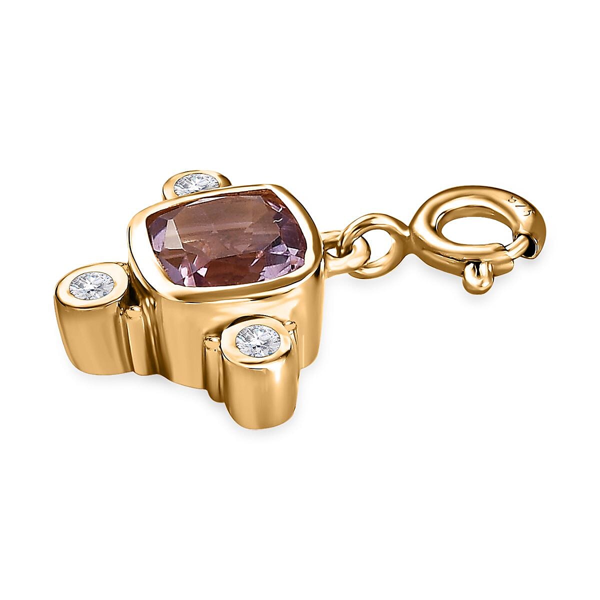 Rose De France Amethyst and Moissanite Medallion Charm in Vermeil Yellow Gold Over Sterling Silver 1.50 ctw image number 3