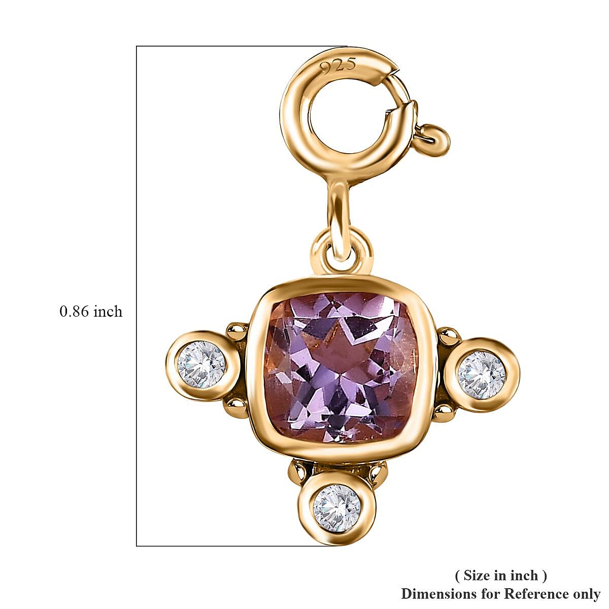 Rose De France Amethyst and Moissanite Medallion Charm in Vermeil Yellow Gold Over Sterling Silver 1.50 ctw image number 5
