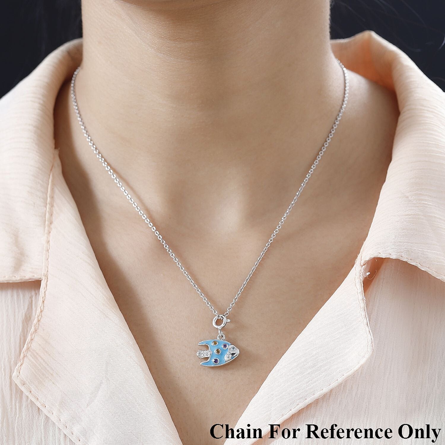 Multi Gemstone and Enameled Fish Charm in Platinum Over Sterling Silver 0.20 ctw