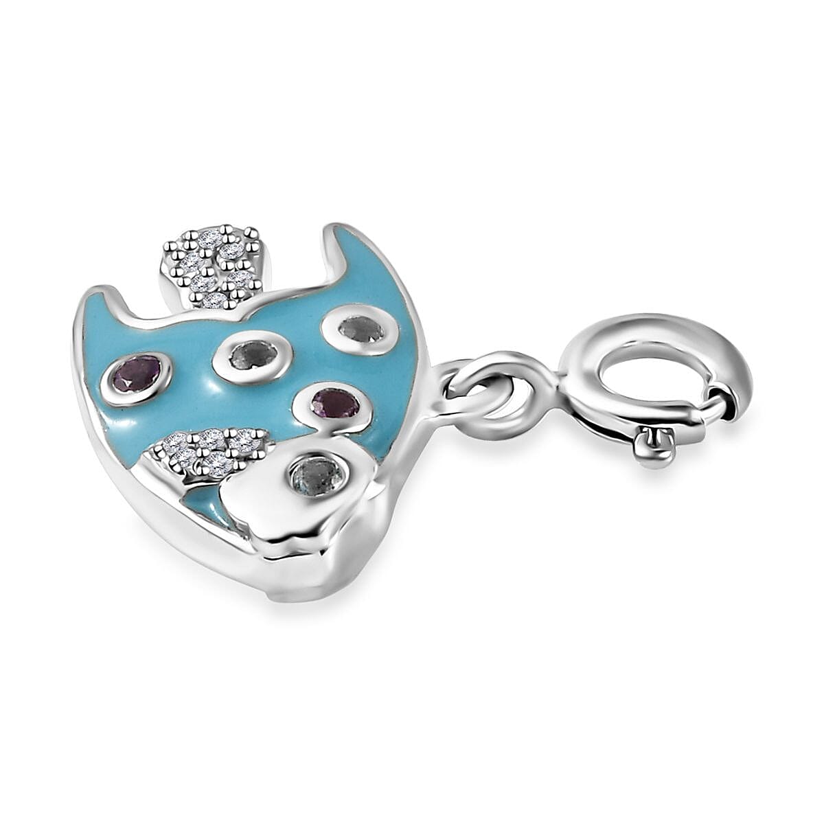 Multi Gemstone and Enameled Fish Charm in Platinum Over Sterling Silver 0.20 ctw