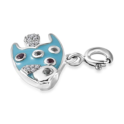 Multi Gemstone and Enameled Fish Charm in Platinum Over Sterling Silver 0.20 ctw