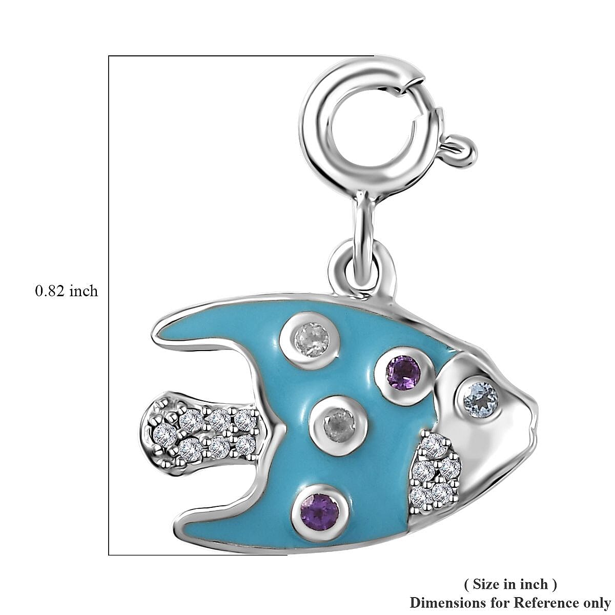Multi Gemstone and Enameled Fish Charm in Platinum Over Sterling Silver 0.20 ctw