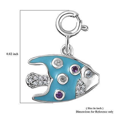 Multi Gemstone and Enameled Fish Charm in Platinum Over Sterling Silver 0.20 ctw