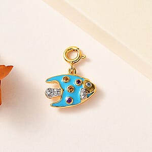 Multi Gemstone and Enameled Fish Charm in Vermeil Yellow Gold Over Sterling Silver 0.20 ctw
