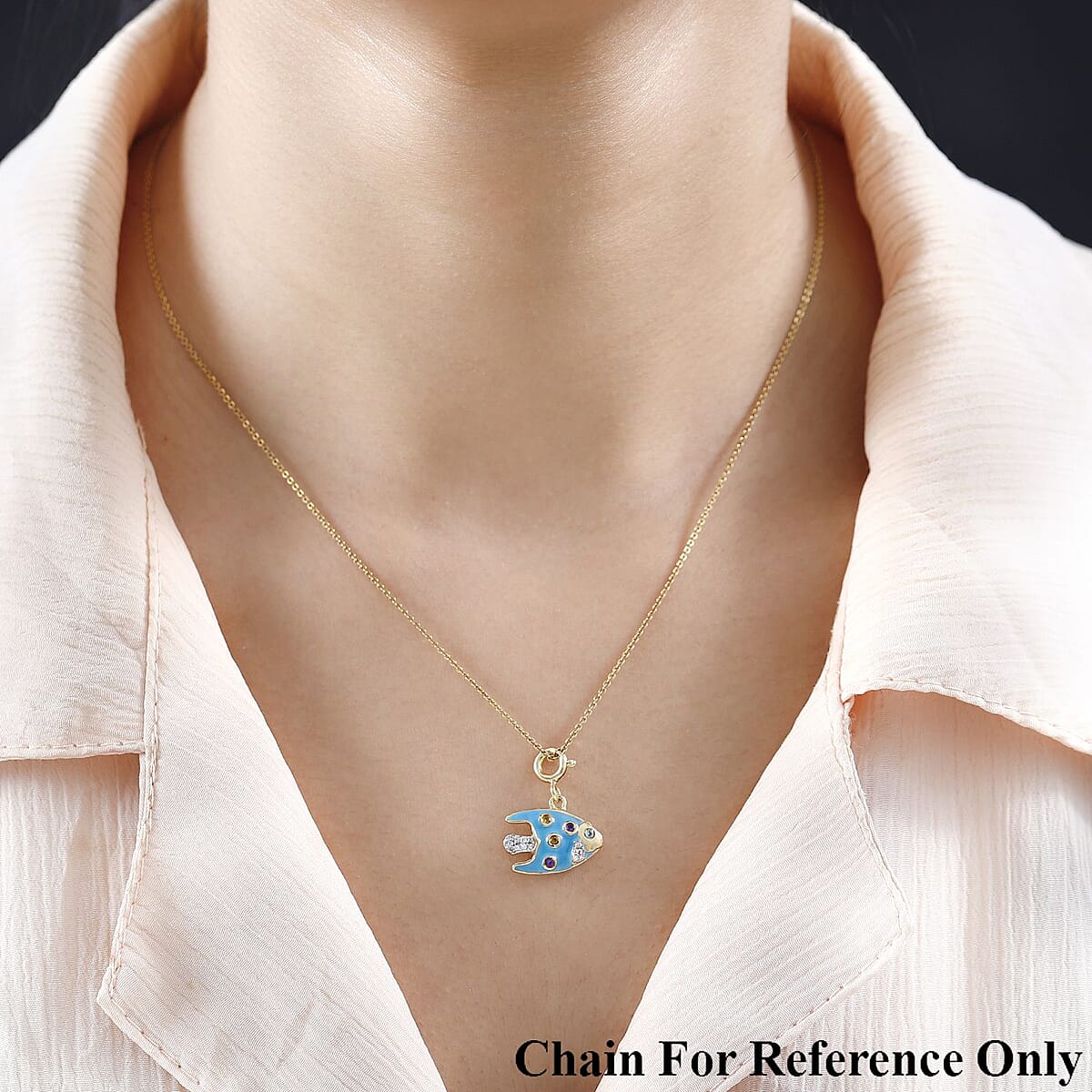 Multi Gemstone and Enameled Fish Charm in Vermeil Yellow Gold Over Sterling Silver 0.20 ctw image number 2