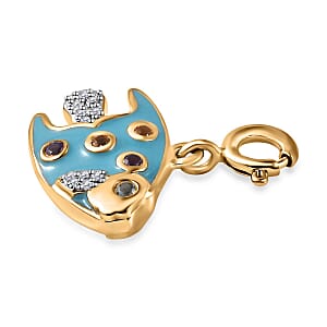 Multi Gemstone and Enameled Fish Charm in Vermeil Yellow Gold Over Sterling Silver 0.20 ctw