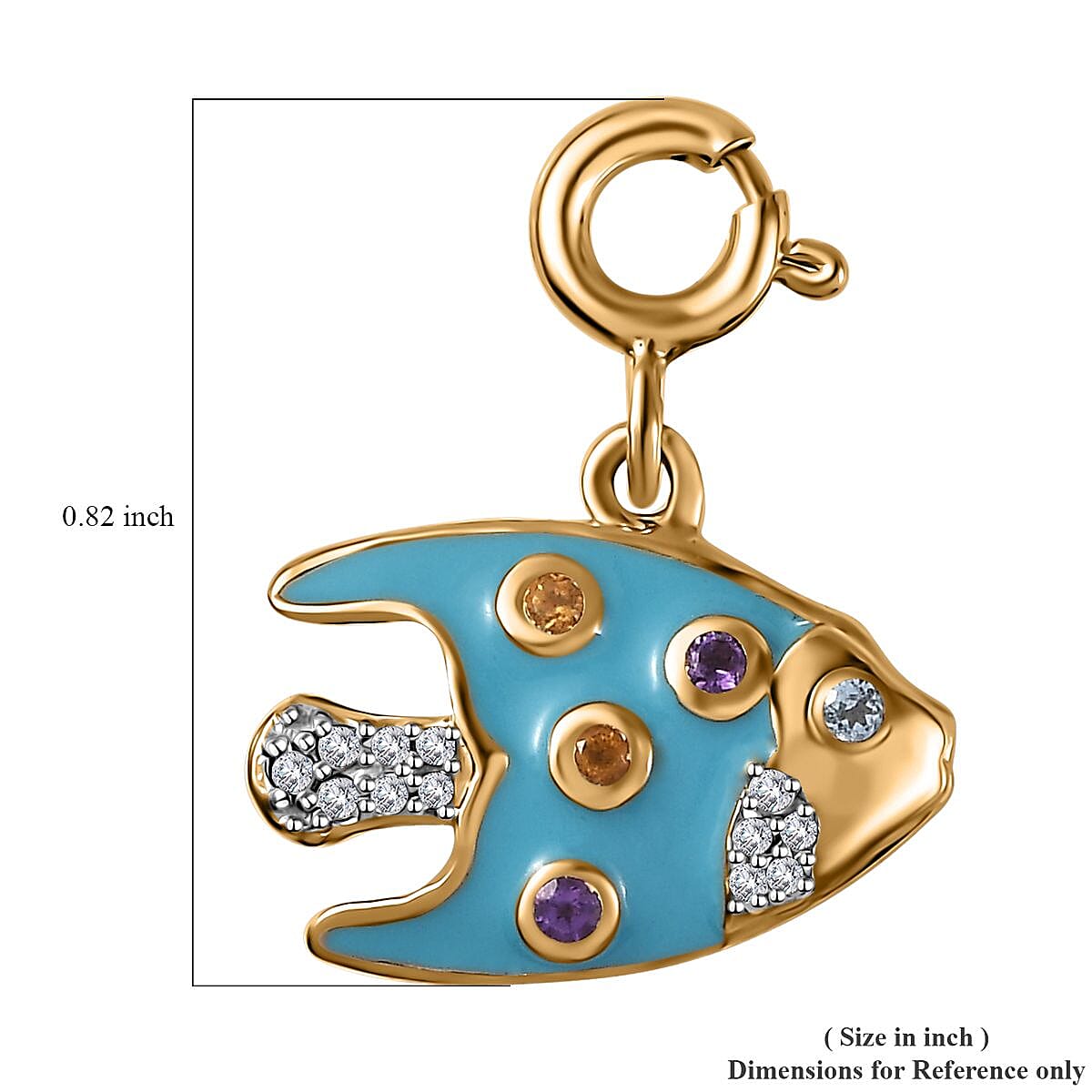 Multi Gemstone and Enameled Fish Charm in Vermeil Yellow Gold Over Sterling Silver 0.20 ctw image number 5