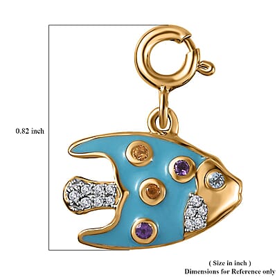 Multi Gemstone and Enameled Fish Charm in Vermeil Yellow Gold Over Sterling Silver 0.20 ctw