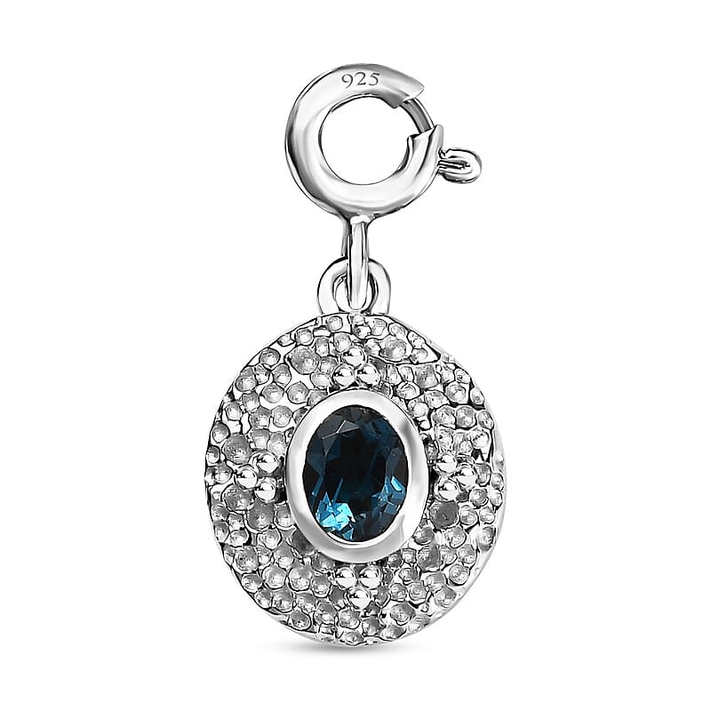 London Blue Topaz Medallion Charm in Platinum Over Sterling Silver 0.40 ctw